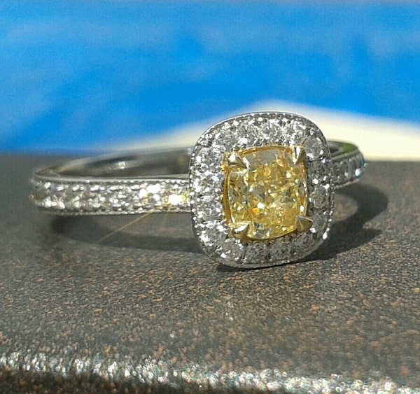 Kerri's yellow diamond halo ring